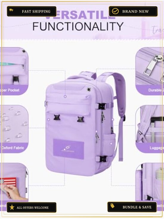 Waterproof Travel Backpack with Shoe Compartment, Fits 15.6-17.3\